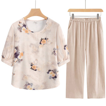 
Middle-aged and elderly women's summer suits, mothers's clothing, cotton, quarter-sleeved sleeves, grandma, T-shirt, wife's thin top