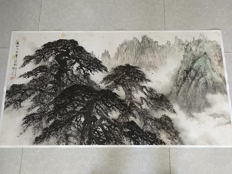 黎雄才黄山天都峰远眺图国画山水四尺横幅真迹版画微喷复制画中式 ...