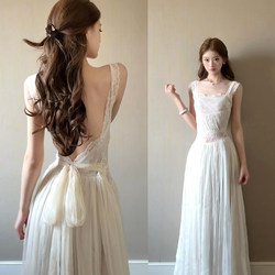 French Lace Patchwork Spaghetti Strap Dress for Women 2026 Summer Seaside Vacation Style Backless Tie Waist Long Dress