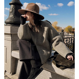 
100% wool double-sided woolen short coat for women round neck zipper loose slim woolen coat 2025 autumn and winter new style