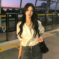 French V-Neck White Short-Sleeved Shirt for Women 2026 Spring New Style Professional Work Clothing Sun Protection Shirt Design Top