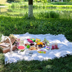 
[Spring Picnic] Picnic mat moisture-proof mat thickened outdoor camping French tassel production props 2026 new style