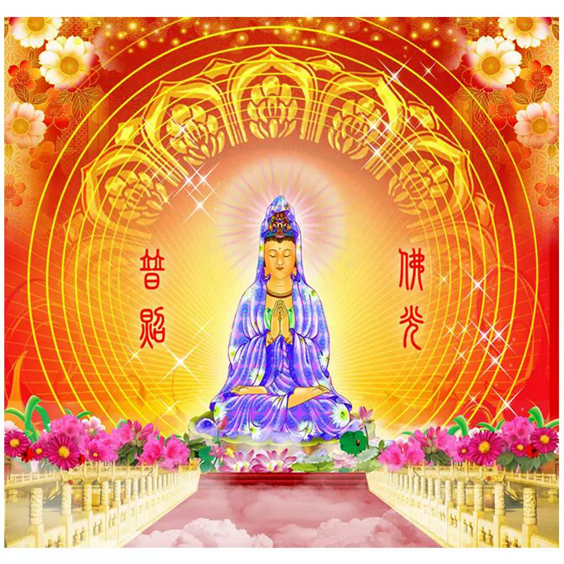 3d南海观音菩萨壁纸墙纸佛堂寺庙庵玄关道观瑜珈馆佛像图