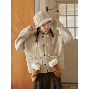 
Seams Sense autumn and winter retro literary commuting thick needle high collar handmade rope loop short sweater jacket 01034