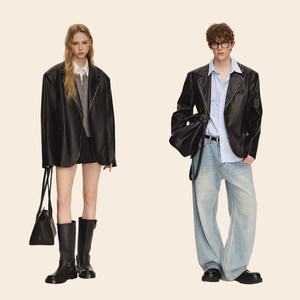 CLIMAX VISION Aged Stainless Color Environmentally Friendly Leather Suit Jacket American Retro Men's and Women's Leather Jacket
