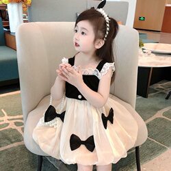 Girls' Dress 2026 Summer New Style Children's Trendy Princess Dress with Mesh and Puffy Skirt, Korean Style Fashionable Dress