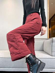 
Ankora red down trousers for women's winter outer wear 2025 new style fashionable light and warm duck down cold-proof northeastern cotton trousers
