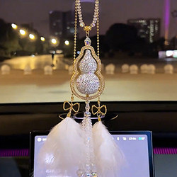 Road Protection Gourd with Diamond Inlay Car Pendant, Safety Gourd Rearview Mirror Interior High-End Car Hanging Decoration, Car Hanging Ornament
