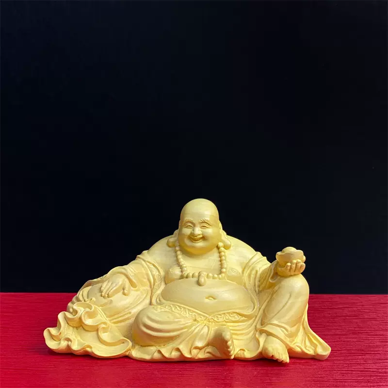 崖柏黄楊木彫仏像置物実木彫刻大肚仏布袋弥勒汽車の