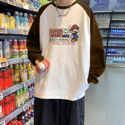 Heavyweight Pure Cotton Raglan Long-Sleeve T-Shirt for Men, 2025 Autumn and Winter New Style, Simple Printed Loose-Fitting Inner Layer Base Shirt