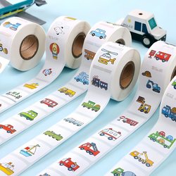 500 Stickers/Roll Cartoon Car Transportation Square Sealing Stickers Non-Drying Adhesive Cute Boy Reward Stickers