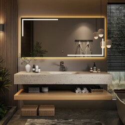 Italian Minimalist Bathroom Cabinet Set with Integrated Curved Stone Basin, Ceramic Washbasin, and Sink