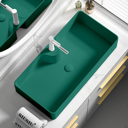 Ceramic Countertop Basin Large Capacity Wash Basin Wash Basin Rectangular Dark Green Basin Wash Basin Basin Sink