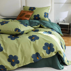 2026 New Model 100% Pure Cotton Bedding Four-Piece Set, Including Bed Sheet, Duvet Cover, Fitted Sheet, 1.5 Bed Size, Three-Piece Bedding Set