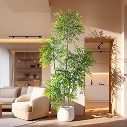 High-End Light Luxury Artificial Green Plant, Antique-Style Nandina Bamboo Fake Tree, Indoor Living Room Artificial Plant Potted Decoration Ornament
