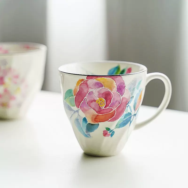 进口和蓝马克杯十二月花语日本美浓烧田园风生日