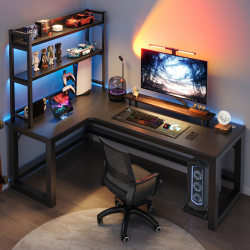 Corner Gaming Desk Double Computer Desk Desktop Home Desk Bookshelf Combination Bedroom Office Desk Writing Desk Gaming