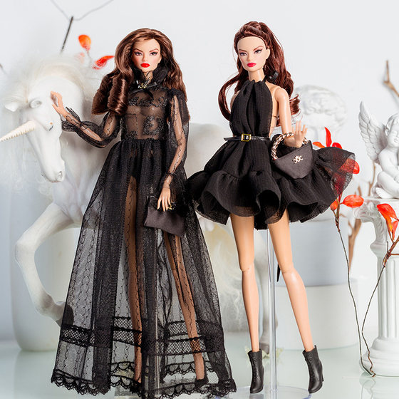
6-point supermodel doll black romantic simulation toy gift box set creative girl dress up birthday gift handmade