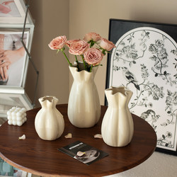 Scandinavian Cream ins Style Ceramic Vase, High-End White Retro Living Room Flower Arrangement, Hydroponic Rose Flower Ornaments