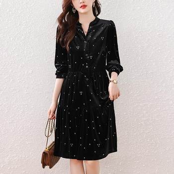 
MONLOUVE plus size women's clothing 205 autumn new fat mm foreign style light luxury Hepburn style age-reducing print mid-length silk
