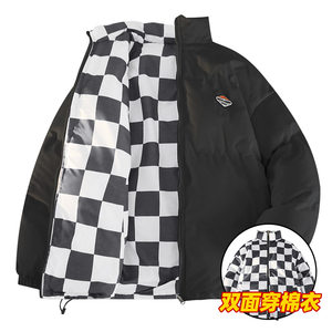 
Reversible cotton coat for men, winter trendy brand thickened warm stand-up collar bread coat, couple style reversible cotton coat