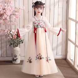 Children's Embroidered Traditional Chinese Hanfu Cheongsam Dress for Girls, Summer Style Dress, Ancient Style Super Fairy Retro Two-Piece Set with Ru Skirt