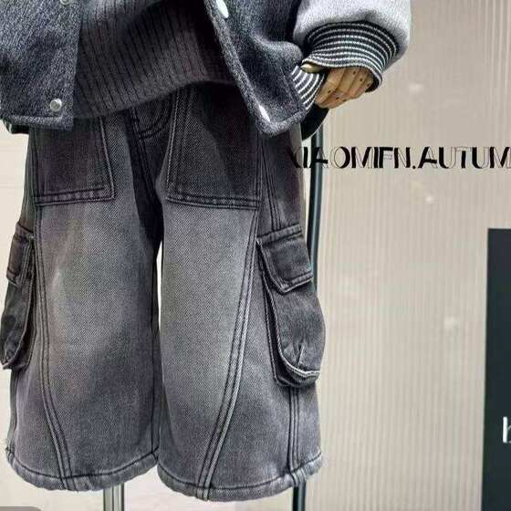 
Boys' new winter style plus velvet and thickened all-in-one velvet Korean style baby handsome workwear jeans are wear-resistant, warm and handsome