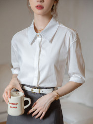 Commuting White Shirt for Women, Summer Professional Formal Top, Interview Design, Niche Short-Sleeved, Elegant, Loose and Versatile