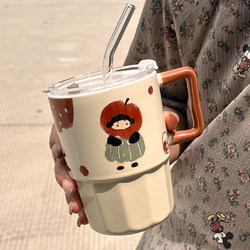 Straw Cups for Boys and Girls, Mugs, Ceramic Water Cups, Couple Cups, High-Looking Office Coffee Cups, Milk and Juice Cups