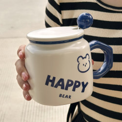 Klein Blue Cup Ceramic Mug with Lid for Men and Women Cartoon Cute Home Couple Coffee Breakfast Milk Cup