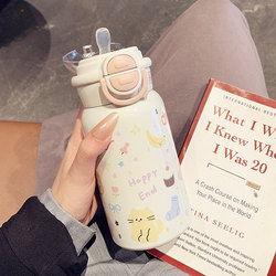 Cute Kitten Thermos Cup for Girls, High-Looking 316 Double Drinking Cup, Special Portable Straw Cup for Students Going to School