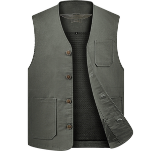 
Spring and Autumn Vest Men's Dad Top Multi-Pocket Vest Middle-aged and Elderly Loose Large Size Horse Clip Pure Cotton Breathable Vest