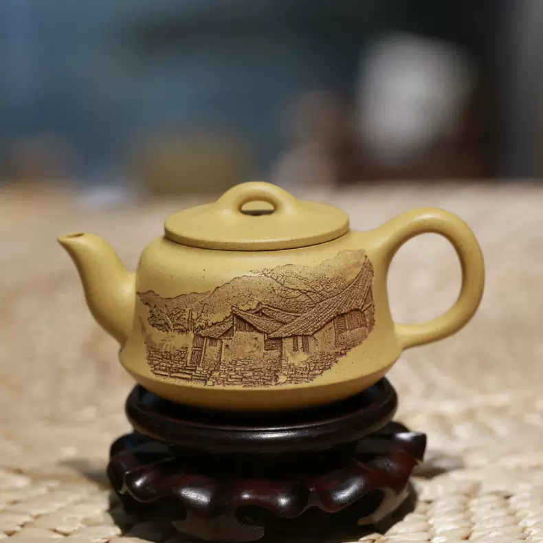 送料無料　清時代本べっ甲（玳瑁）龍鳳細密彫刻鼻煙壺 ★時代珍品★ 宜兴浮雕陶刻绘名家杨光树纯全手工紫砂小品泡茶壶男女士