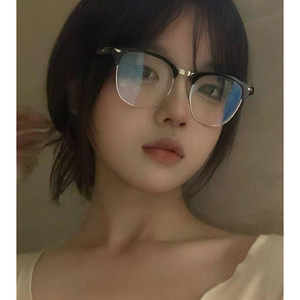 Japanese retro black half -frame glasses female pure wanting net red round face is thin and flat, can be matched with close -to -eyes frame men