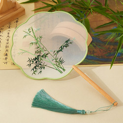 Traditional Style Plum Blossom and Bamboo Double-Sided Embroidered Round Fan, Summer Hanfu and Cheongsam Accessory Fan, Decorative Fan, Imitation Hand-Embroidered Silk Fan