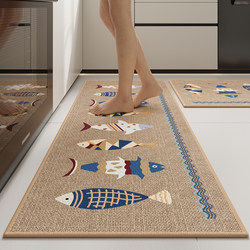 Linen Kitchen Floor Mat, Special Anti-Slip, Oil-Proof, Water-Absorbent Mat, Door Dirt-Resistant Foot Mat, Household No-Wash Long Strip Carpet