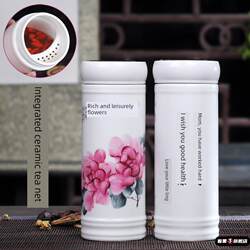 Jingdezhen Ceramic Thermos Cup with Lid, Blue and White Porcelain Tea Cup, Double-Layer Inner Filter, Office Tea Brewing Portable Water Cup