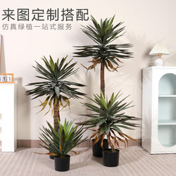 Artificial Green Plant Agave Potted Tropical Plant Dragon's Blood Fake Tree Landscape Decoration Silk Agave Tree Floor-Standing Decorative Ornament