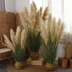 Artificial Reed Green Plants, Large Pampas Grass Potted Plants, Faux Plants, Dried Flower Ornaments, Indoor Window Display Floor-Standing Landscaping Decoration