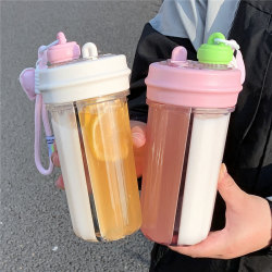 Water Cup for Women, High-Looking Plastic Cup, 2025 New Model with Tea Infuser, Double-Drinking Cup, Portable Office Milk Coffee Cup
