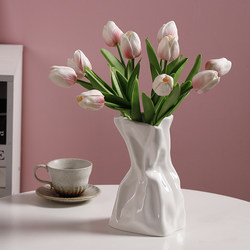 Cream-Colored Plain Ceramic Vase Decoration for Living Room, Flower Arrangement, Dining Table, Home Decor, Tulip Floral Arrangement, High-End
