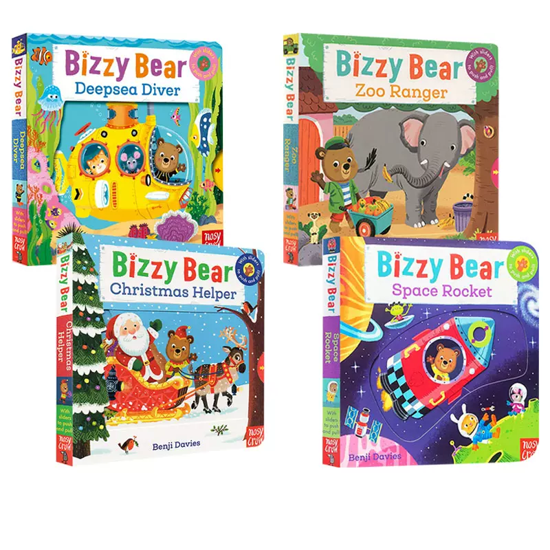 新版小熊很忙系列一輯4冊英語原版繪本bizzy Bear 小小太空人耶誕小幫手動物管理深海潛水員機關操作紙板翻翻書耶誕節