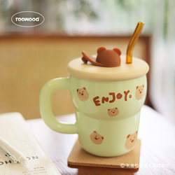 Yelin Original Ceramic Mug with Lid Cartoon Cute Healing Water Cup Particularly Beautiful Cup Coffee Cup