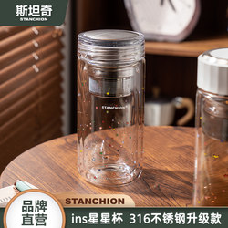 Stanchi Star Water Cup Double-Layer High Borosilicate Glass Cup for Women, High Aesthetic Value, High Temperature Resistant, Large Capacity Tea Cup for Brewing Tea