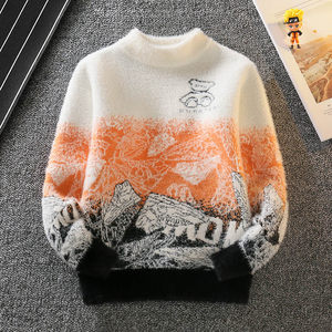 
Boys' mink velvet sweater autumn and winter children's 2025 new medium and large children's knitted foreign style plus velvet thickened bottoming sweater