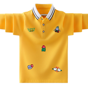 
Boys Spring and Autumn Long Sleeve T-shirt Children's Spring Polo Shirt Medium Large Children's Handsome Top Cotton Print Lapel T-shirt