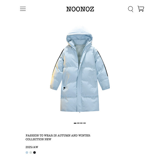 
NOONOZ winter American trendy brand striped mid-length cotton coat men's unisex warm and cold-resistant couple cotton coat