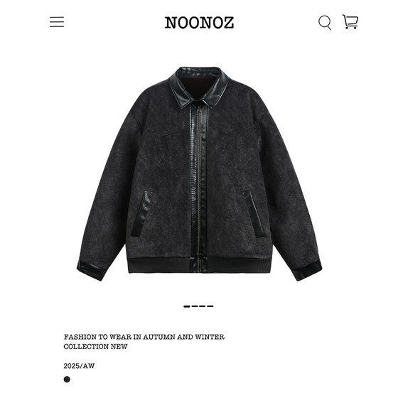 
NOONOZ winter double-sided PU splicing plus velvet cotton coat men's American unisex trend brand couple cotton coat