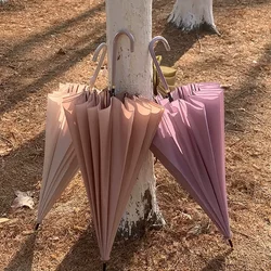 16-Rib Women's Umbrella, Long Handle, Large Size, Double Reinforced, Thickened, Sturdy, Wind-Resistant Storm Umbrella, Gradient Curved Handle, Large Umbrella