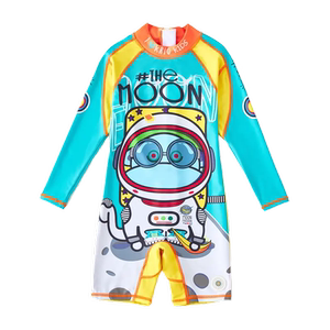 Krio swimsuit boys, girls, long -sleeved shorts, yellow space pudding dog conjoined teasing youth beach sunscreen surfing clothes
